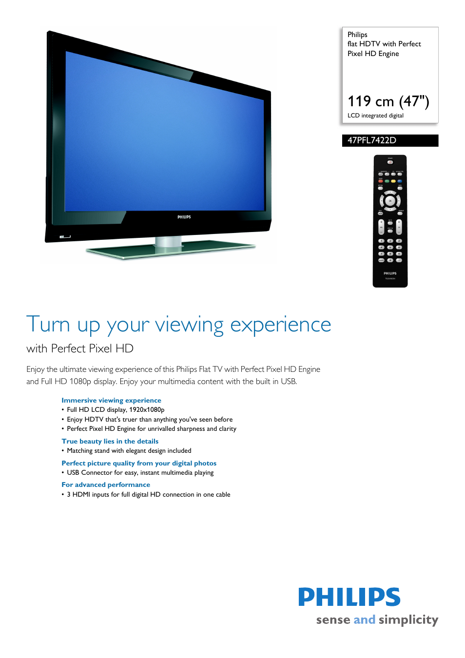 Philips 47PFL7422D-37 User Manual | 3 pages
