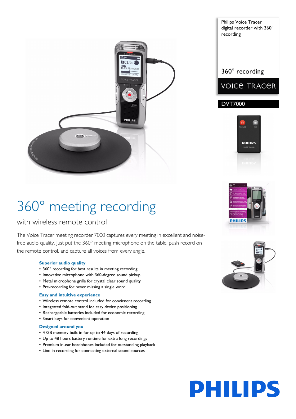 Philips Voice Tracer digital recorder DVT7000 360° recording with 360° recording User Manual | 3 pages