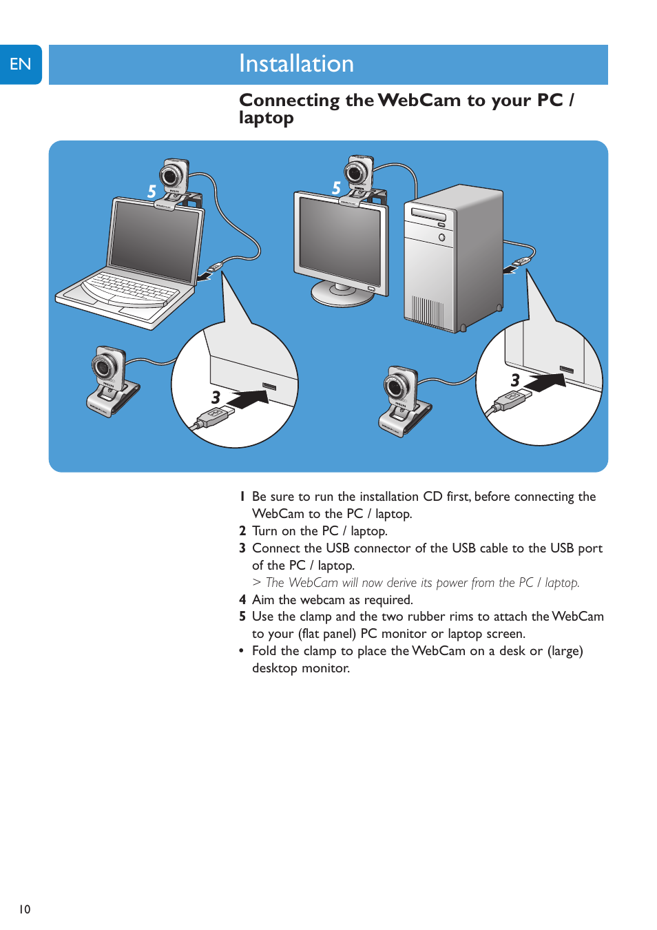 Chapter, Installation | Philips SPC620NC-27 User Manual | Page 10 / 28