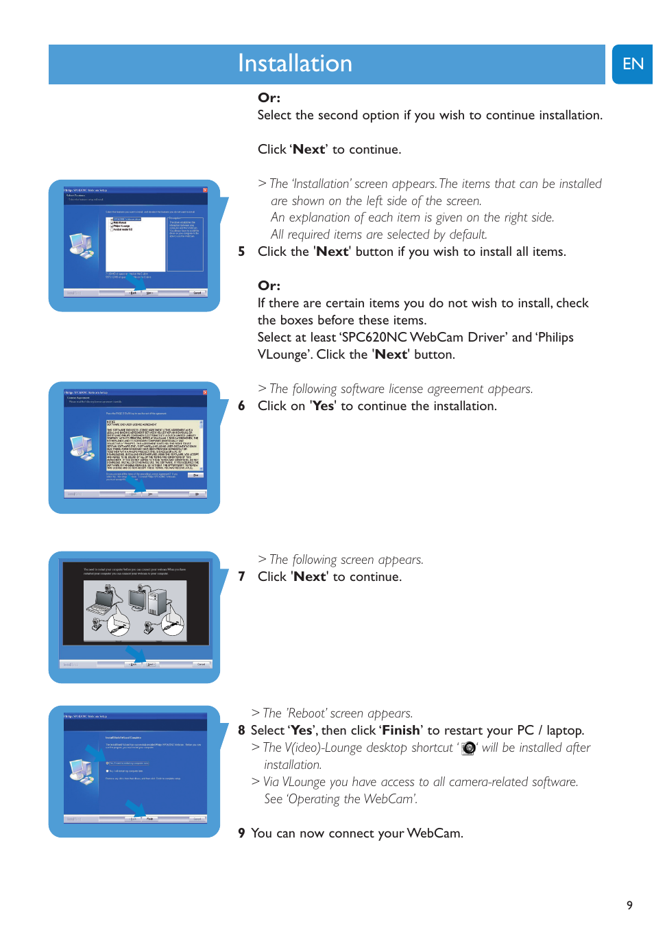 Chapter, Installation | Philips SPC620NC-27 User Manual | Page 9 / 28