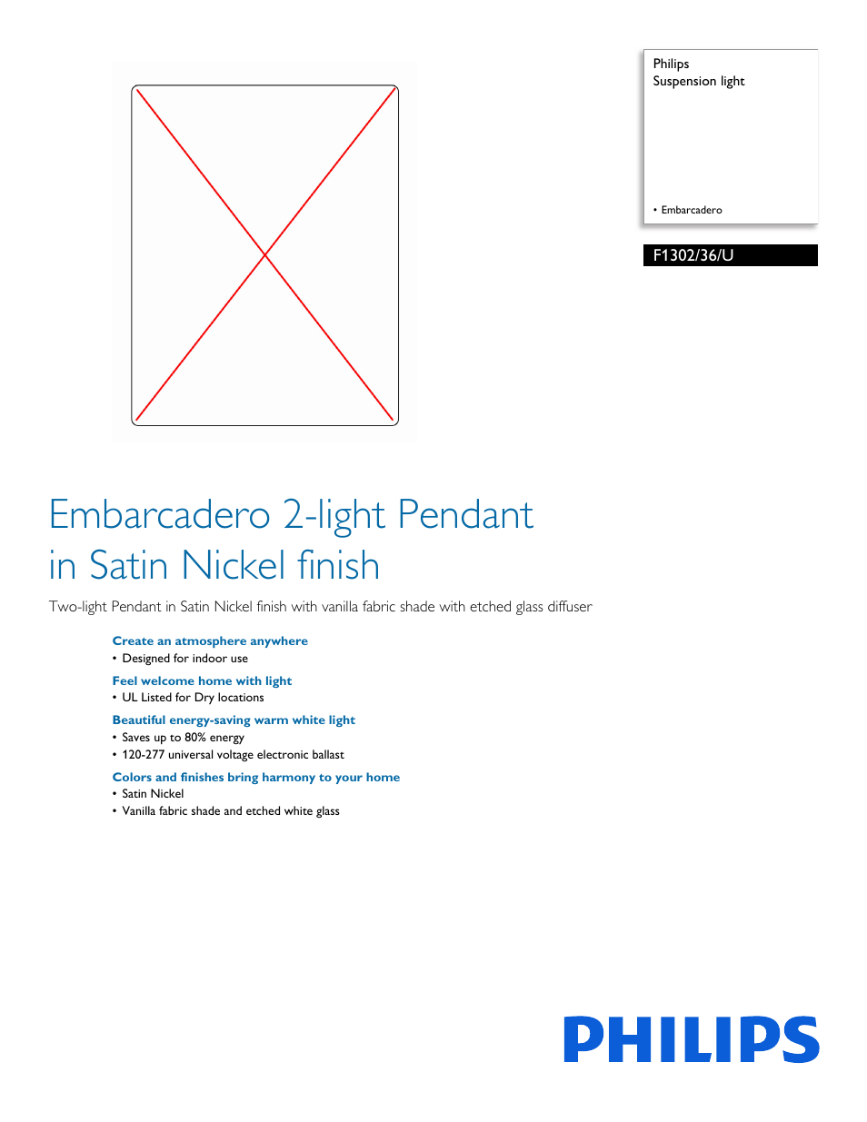 Philips Forecast Suspension light F1302-36-U Embarcadero User Manual | 2 pages