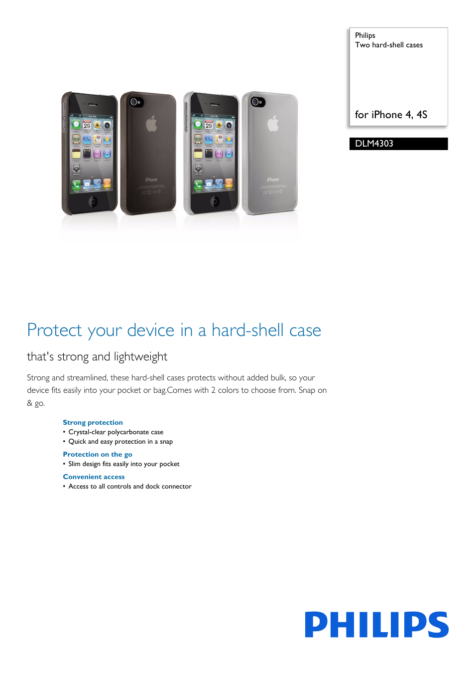 Philips Two hard-shell cases DLM4303 for iPhone 4 4S User Manual | 2 pages