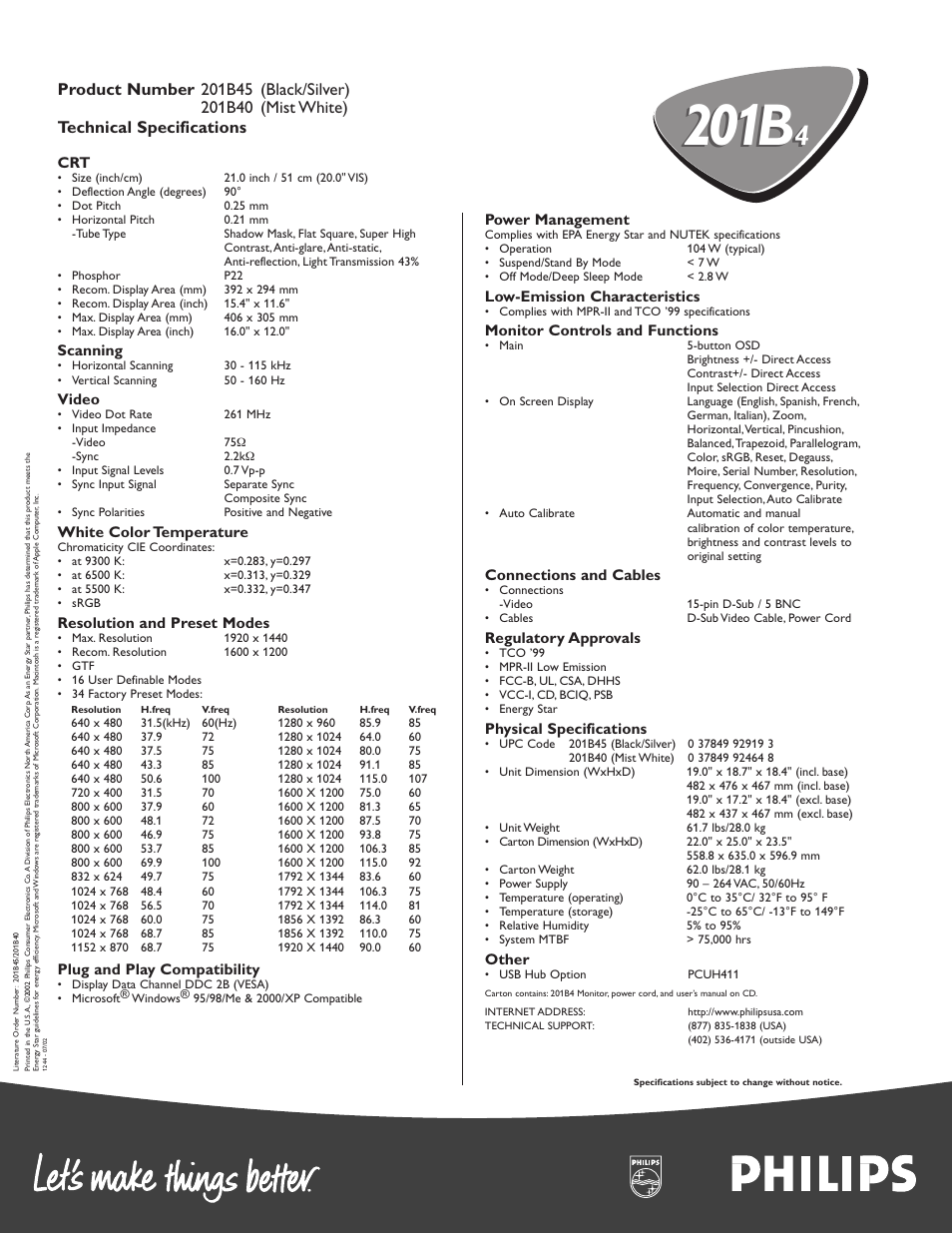 201b | Philips 201B4574 User Manual | Page 2 / 2