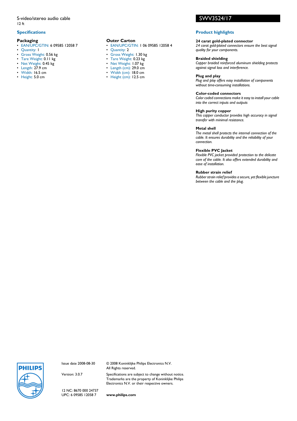 Philips SWV3524-17 User Manual | Page 2 / 2