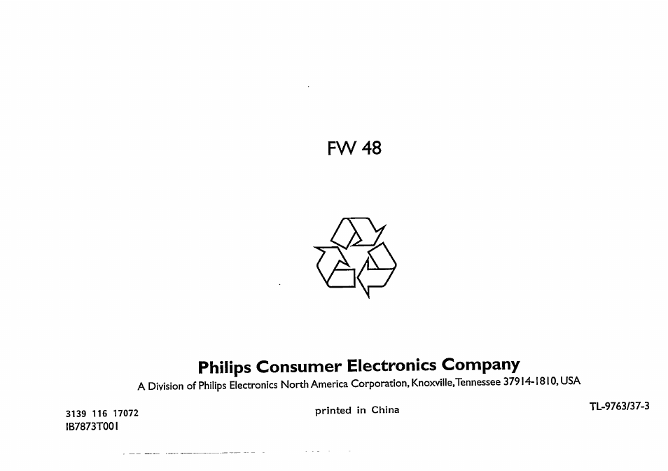 Fw48, Philips consumer electronics company | Philips FW48-37 User Manual | Page 28 / 28