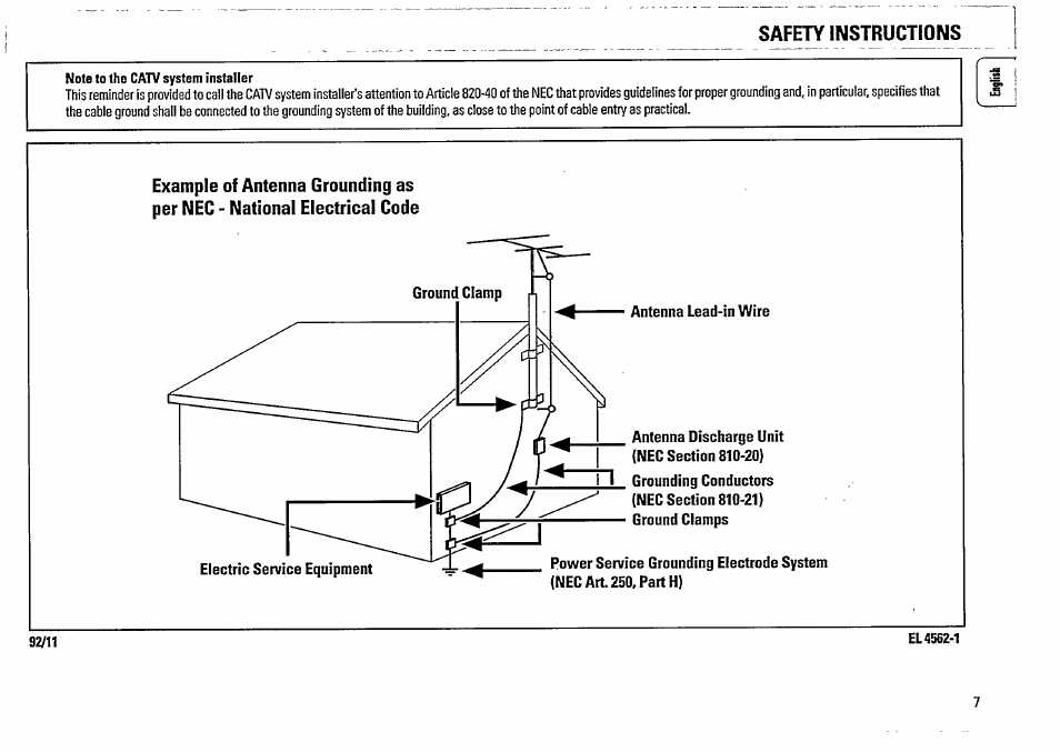 Note to the catv system installer, El 4562-1 | Philips FW48-37 User Manual | Page 7 / 28