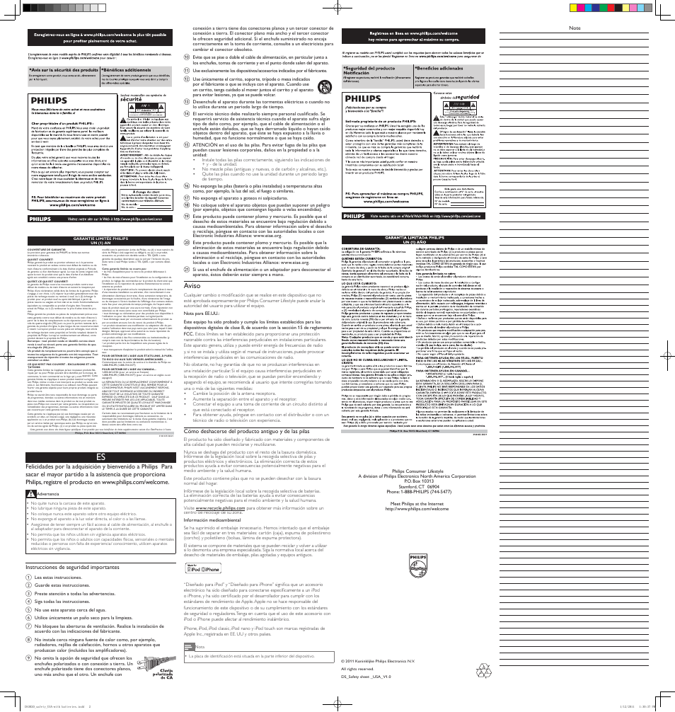Aviso | Philips DS700-37 User Manual | Page 2 / 4