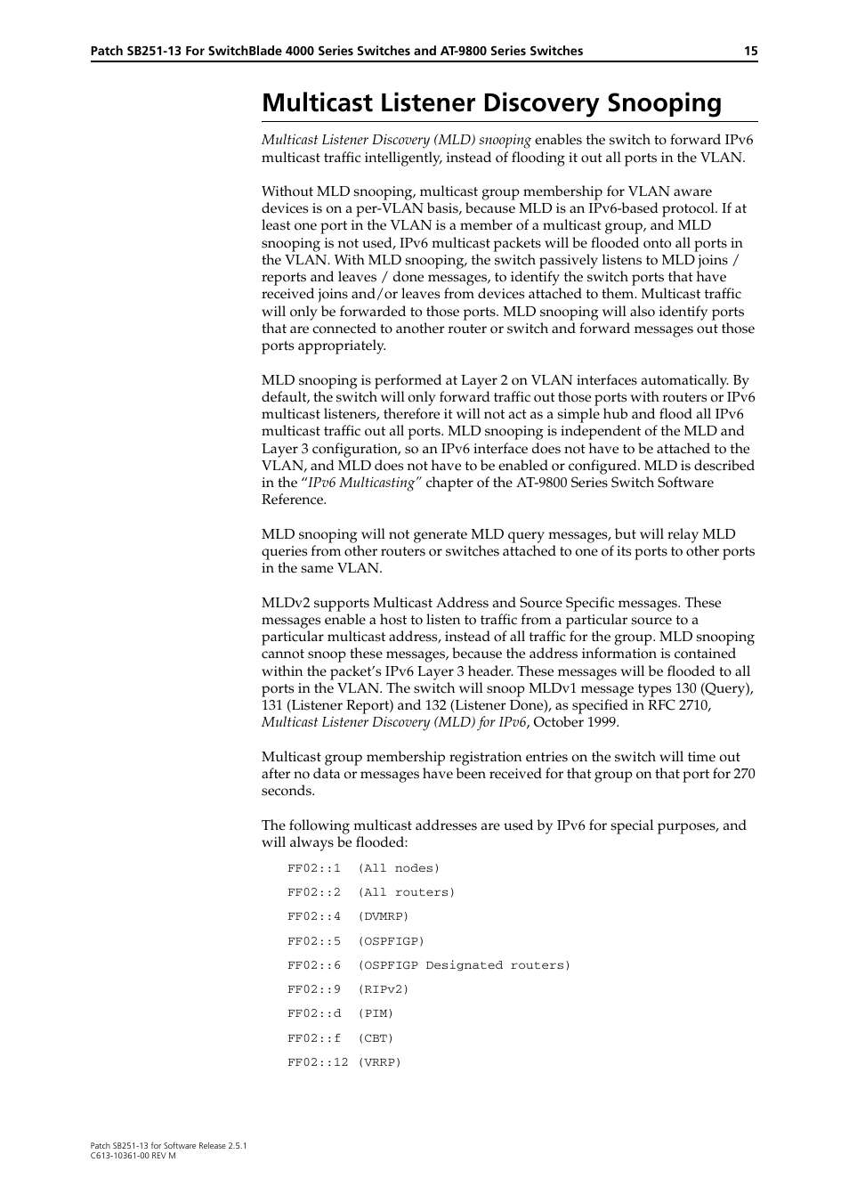 Multicast listener discovery snooping | Allied Telesis SB251-13 User Manual | Page 15 / 66