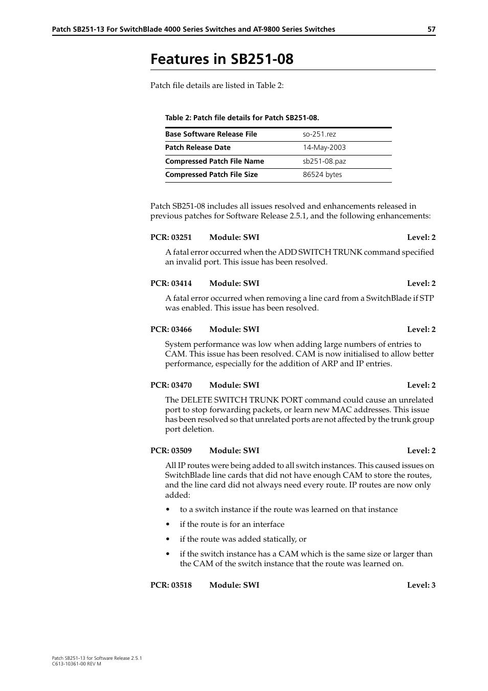 Features in sb251-08 | Allied Telesis SB251-13 User Manual | Page 57 / 66