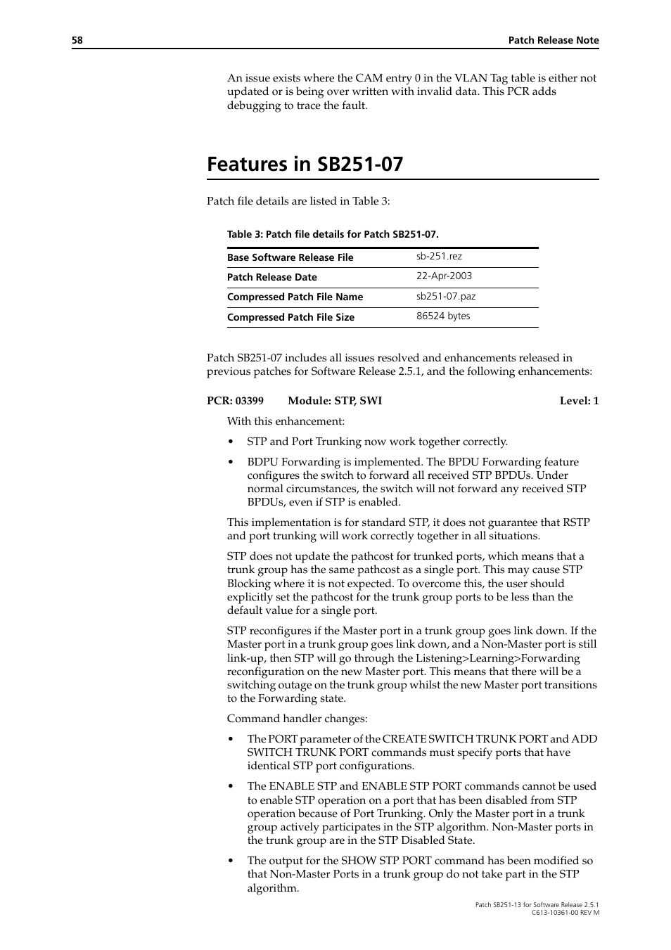 Features in sb251-07 | Allied Telesis SB251-13 User Manual | Page 58 / 66