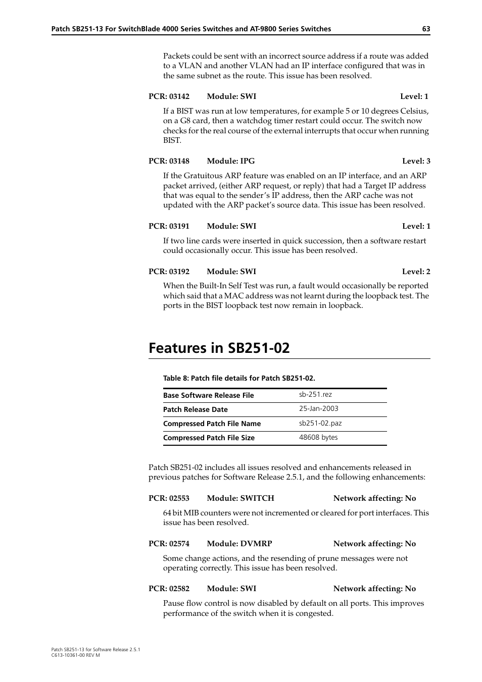 Features in sb251-02 | Allied Telesis SB251-13 User Manual | Page 63 / 66