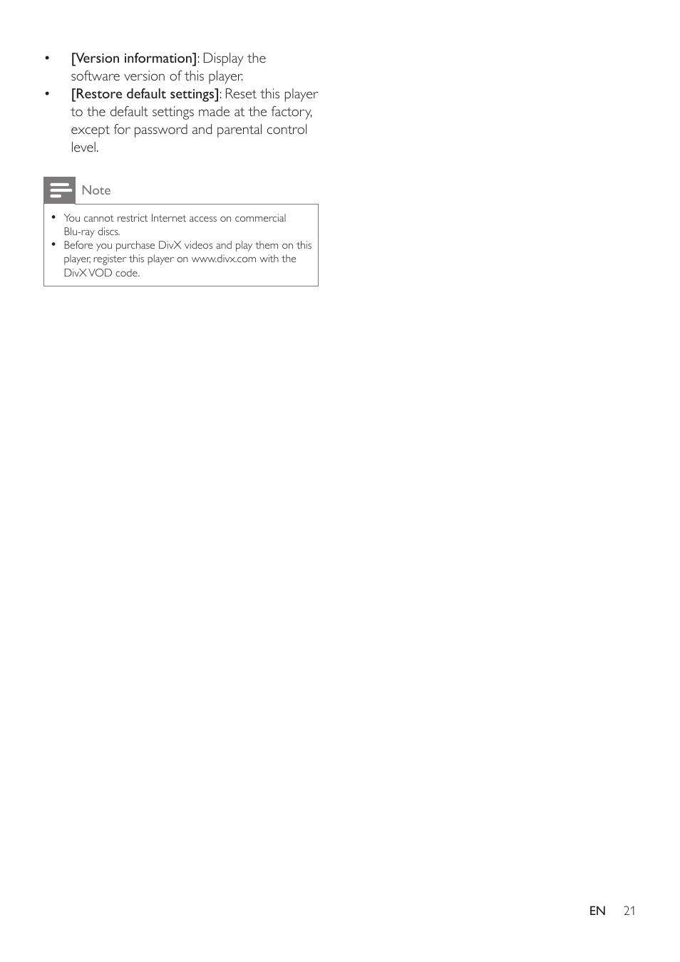 5 specifications | Philips BDP2105-F7 User Manual | Page 21 / 31