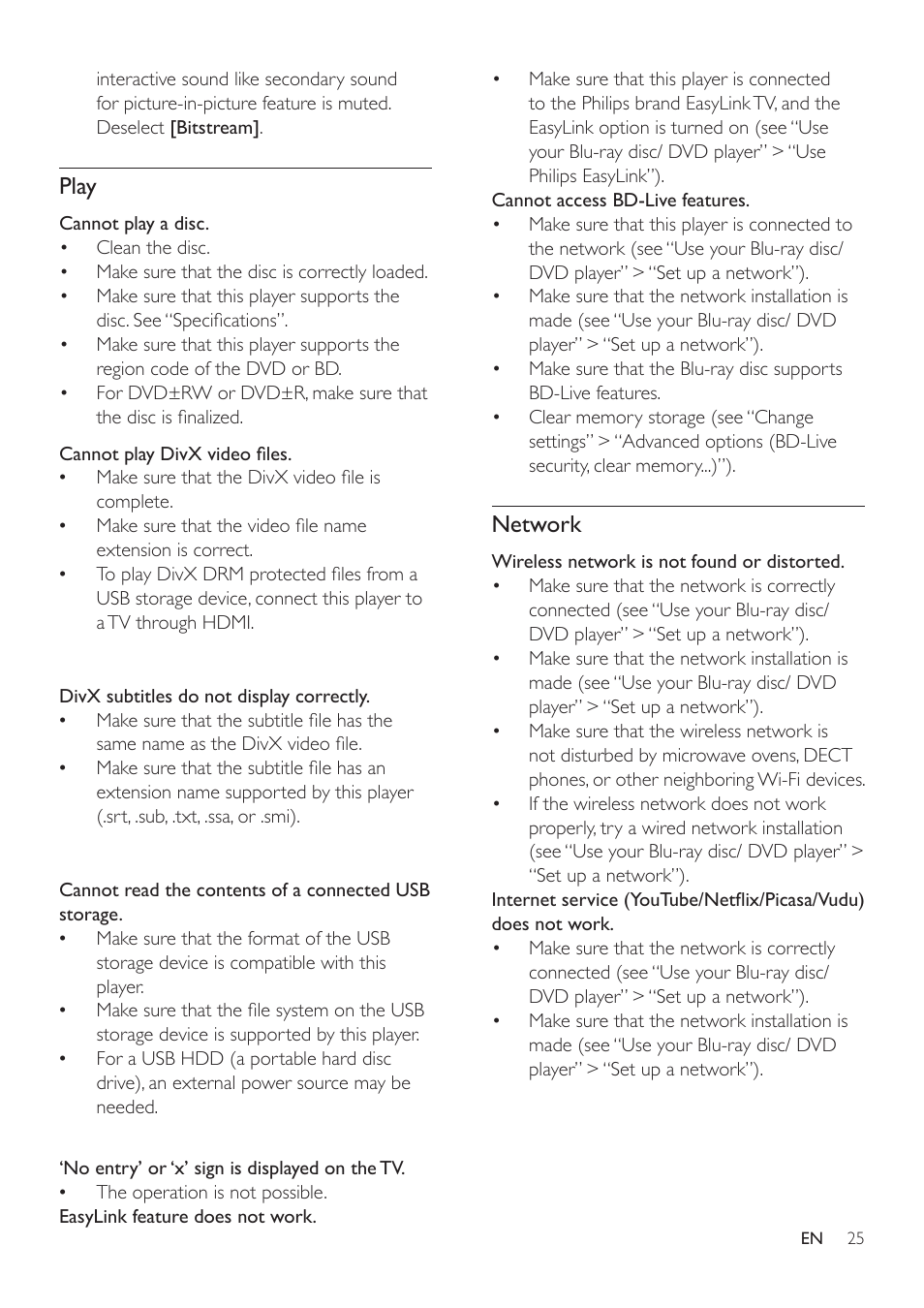 Care for your product, Care of the environment, Compliance | Copyright, Play, Network | Philips BDP2105-F7 User Manual | Page 25 / 31