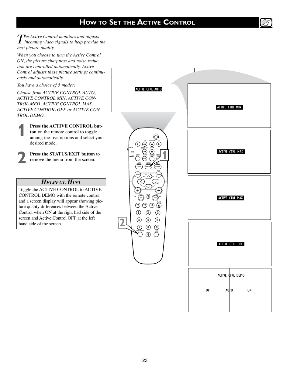 Ow to, Et the, Ctive | Ontrol, Elpful | Philips 17PF9936-99 User Manual | Page 23 / 62