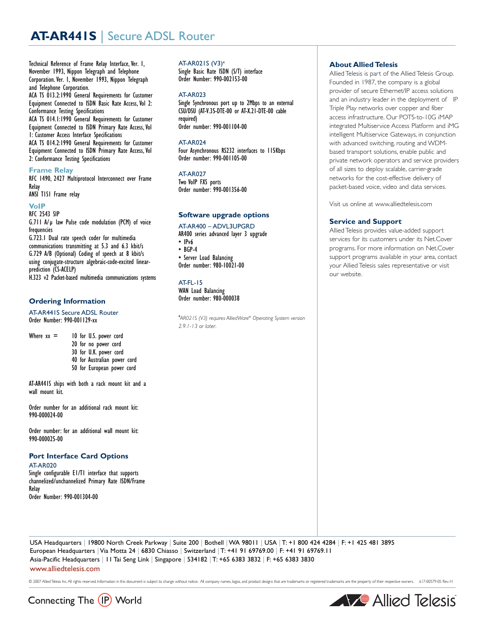 At-ar441s | secure adsl router | Allied Telesis AT-AR441S User Manual | Page 5 / 5