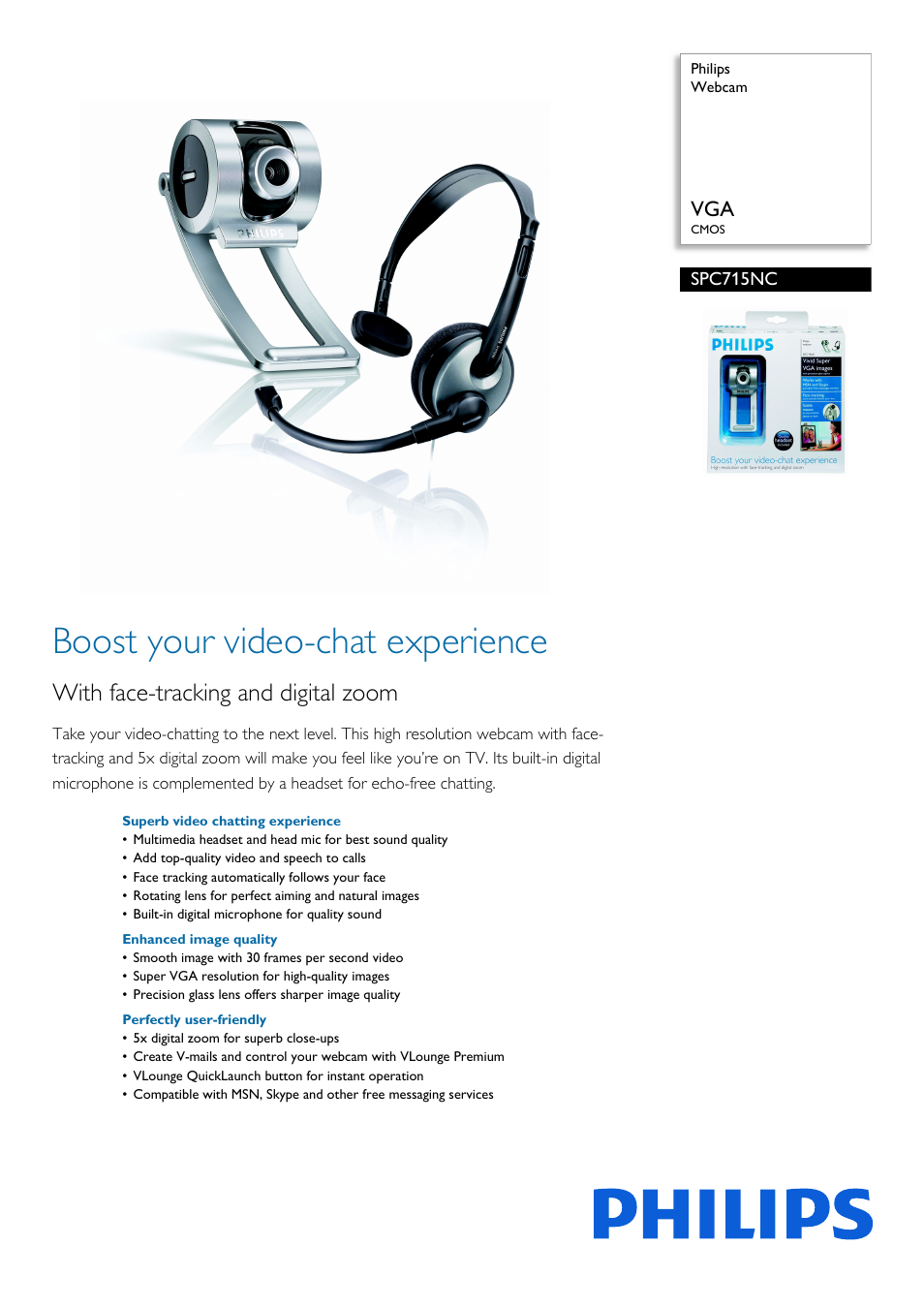 Philips Webcam SPC715NC VGA CMOS User Manual | 2 pages