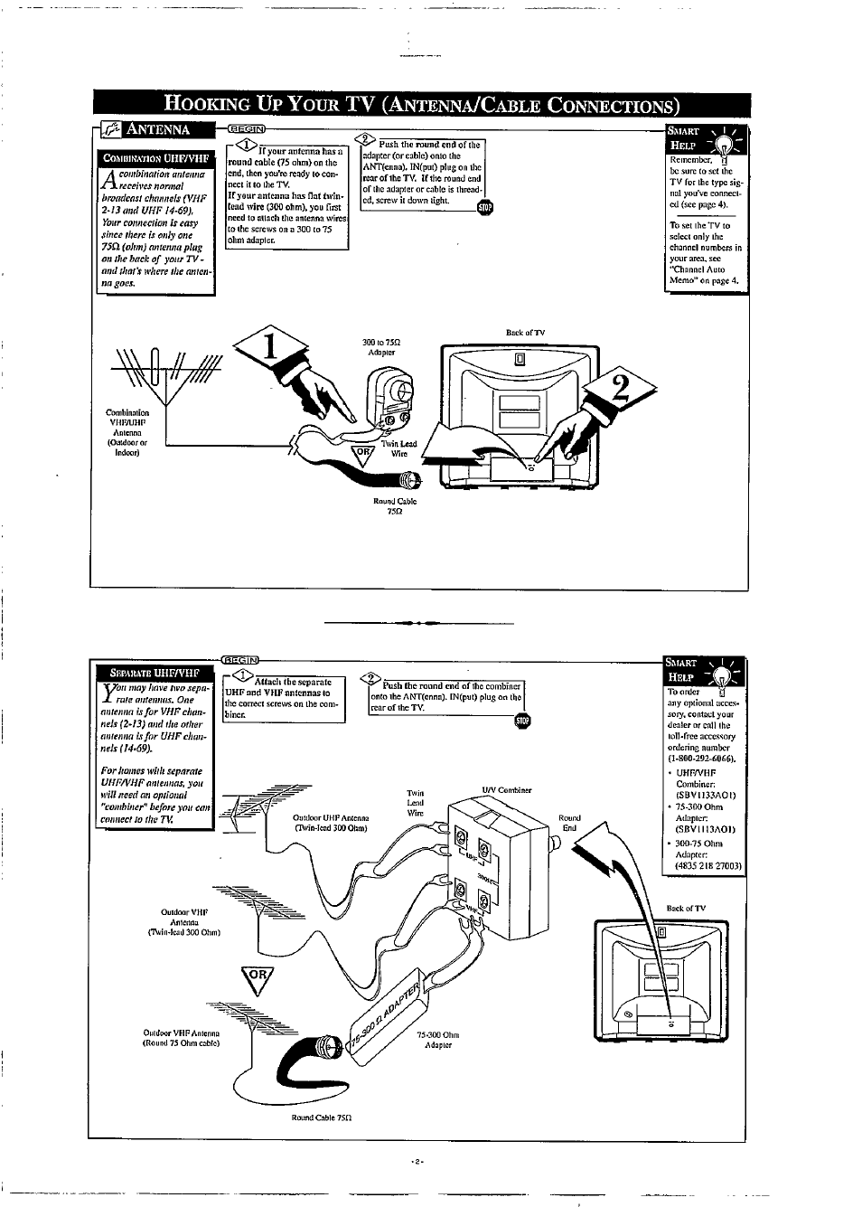 Hooking up your tv (antenna/cable connections), Ooking, Ntenna | Able, Onnections | Philips PR1904B User Manual | Page 2 / 8