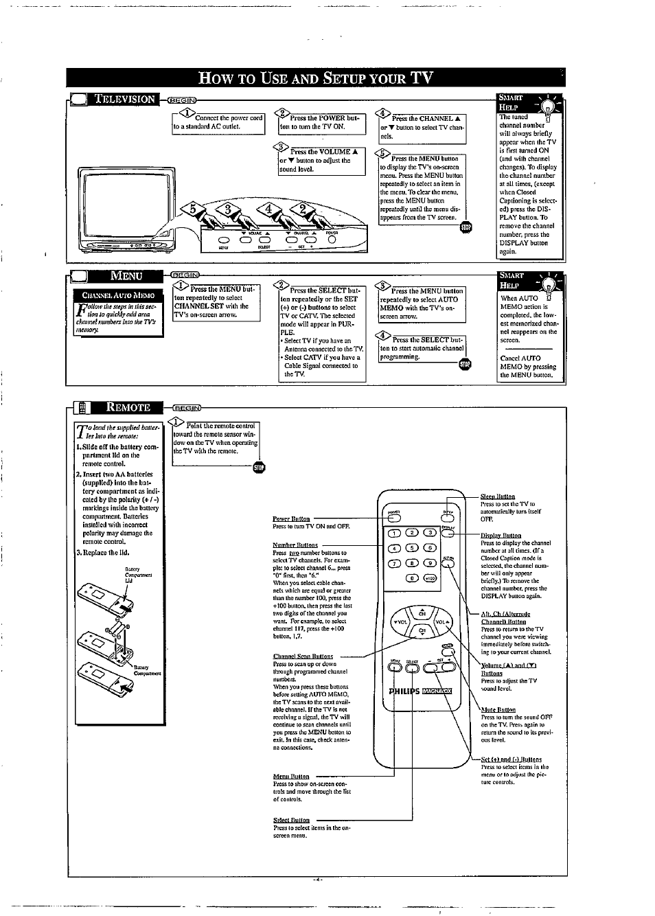 How to use and setup your tv, Etup, Your | C/kitifie, 7v!r | Philips PR1904B User Manual | Page 4 / 8