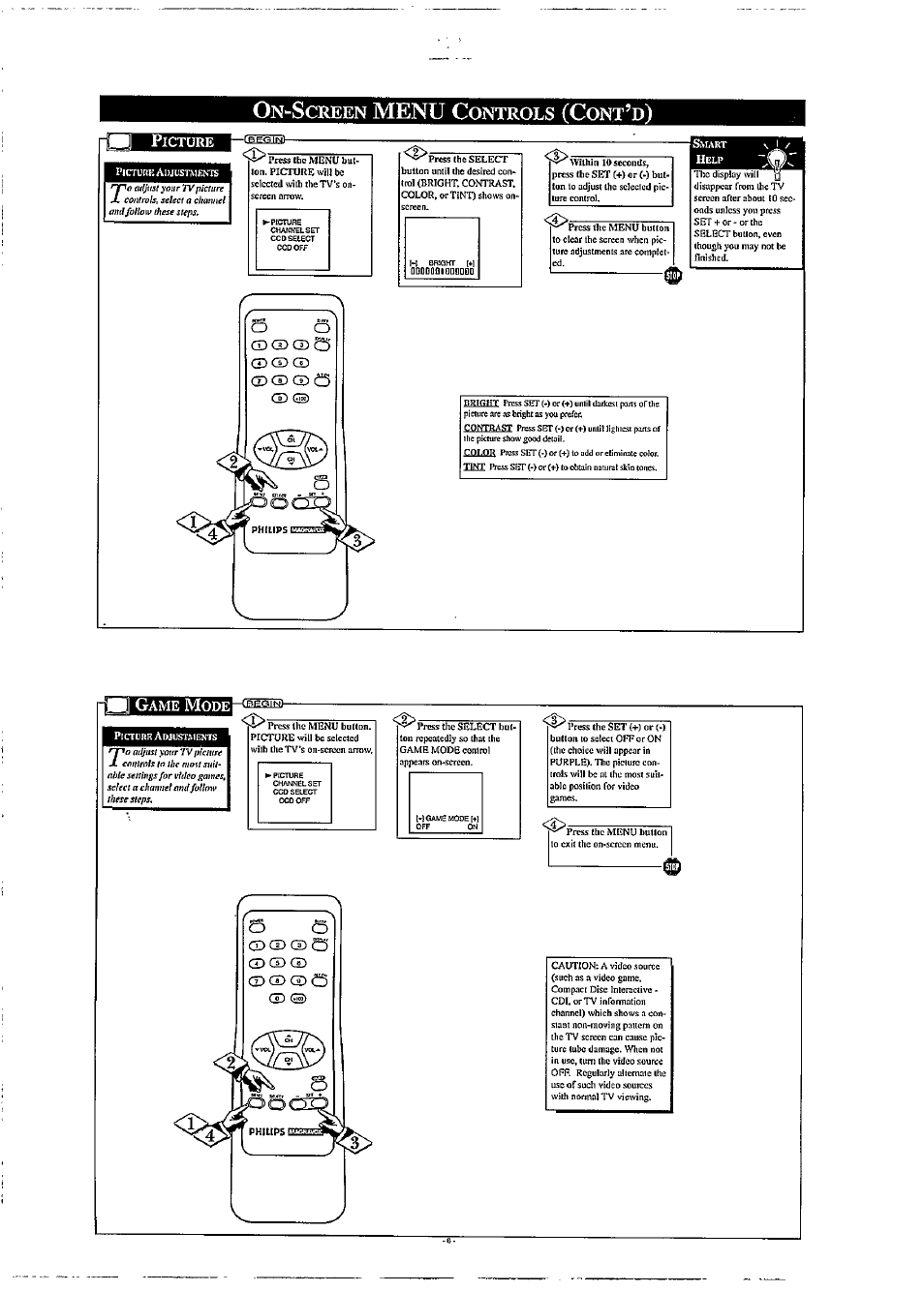 On-screen menu controls (cont’d), Menu, S 8 b | Овеешшз | Philips PR1904B User Manual | Page 6 / 8