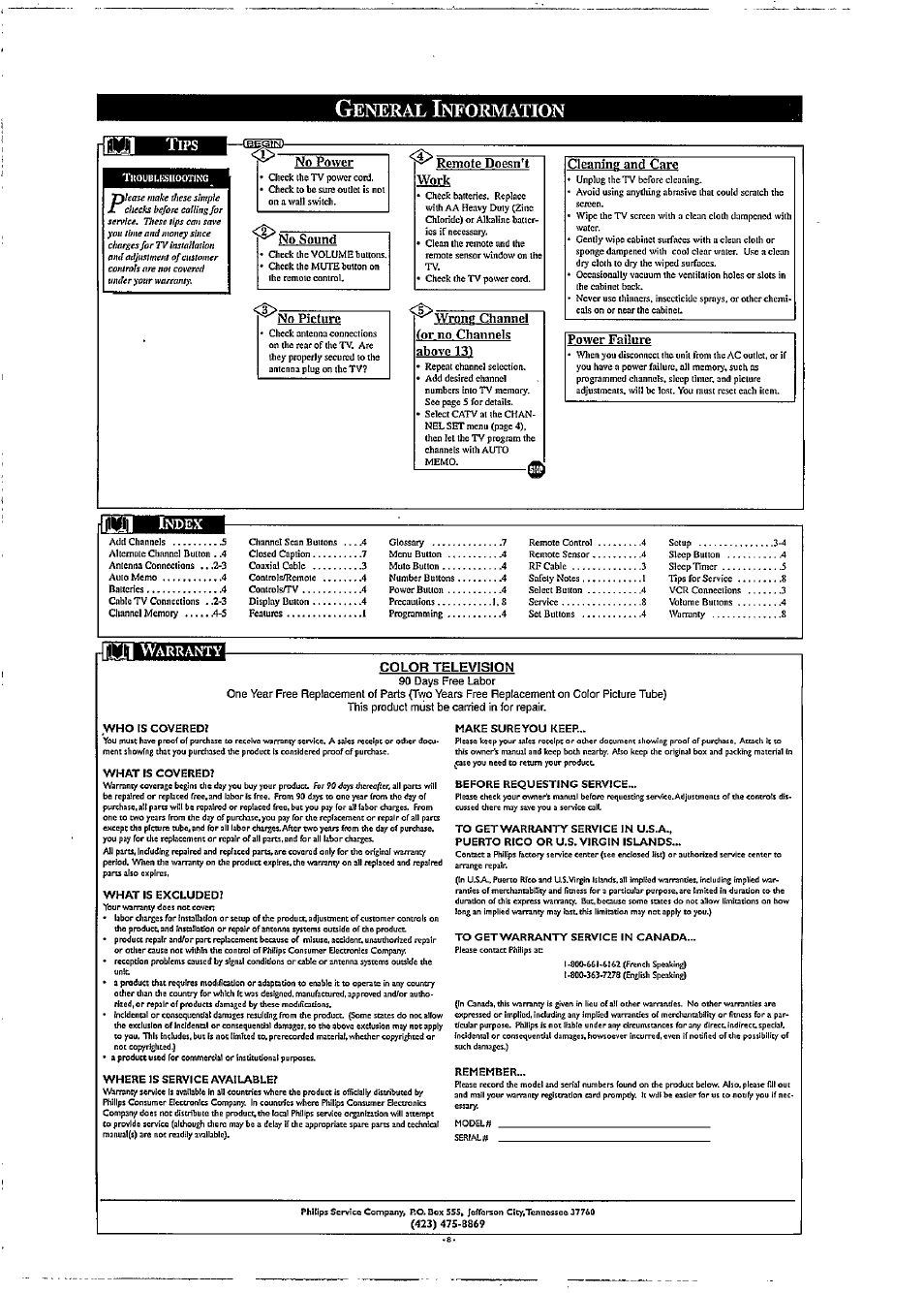 General information, Гшвншш, Eneral | Nformation | Philips PR1904B User Manual | Page 8 / 8