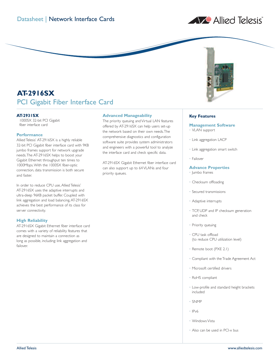 Allied Telesis AT-2916SX/ User Manual | 2 pages