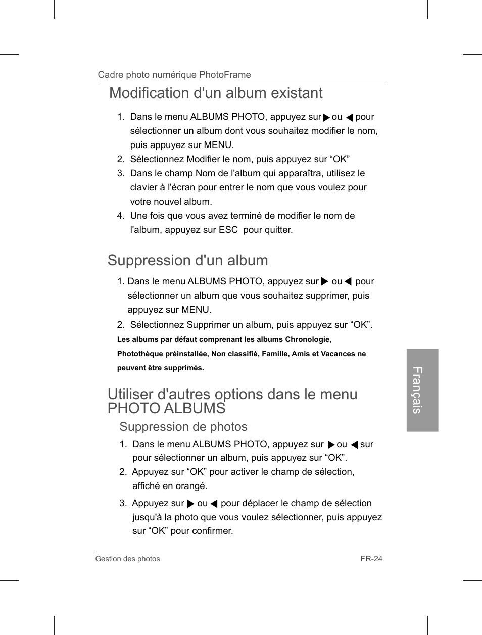 Suppression de photos | Philips Home Essentials Digital PhotoFrame SPF3402S 10.1" LCD Panel Brown Wood Frame User Manual | Page 112 / 126