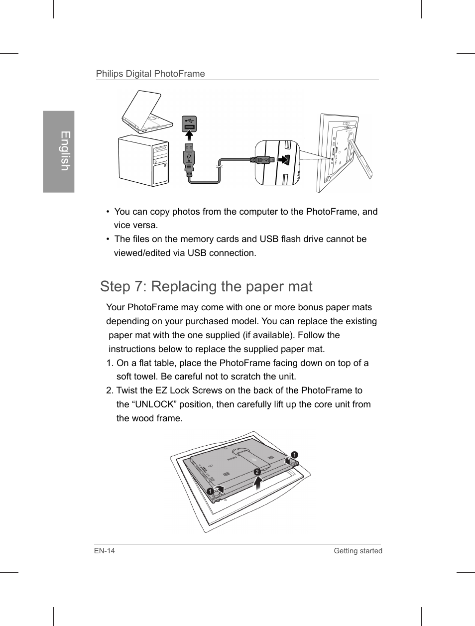 Step 7: replacing the paper mat | Philips Home Essentials Digital PhotoFrame SPF3402S 10.1" LCD Panel Brown Wood Frame User Manual | Page 19 / 126