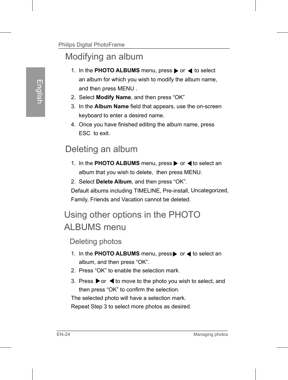 Modifying an album | Philips Home Essentials Digital PhotoFrame SPF3402S 10.1" LCD Panel Brown Wood Frame User Manual | Page 29 / 126