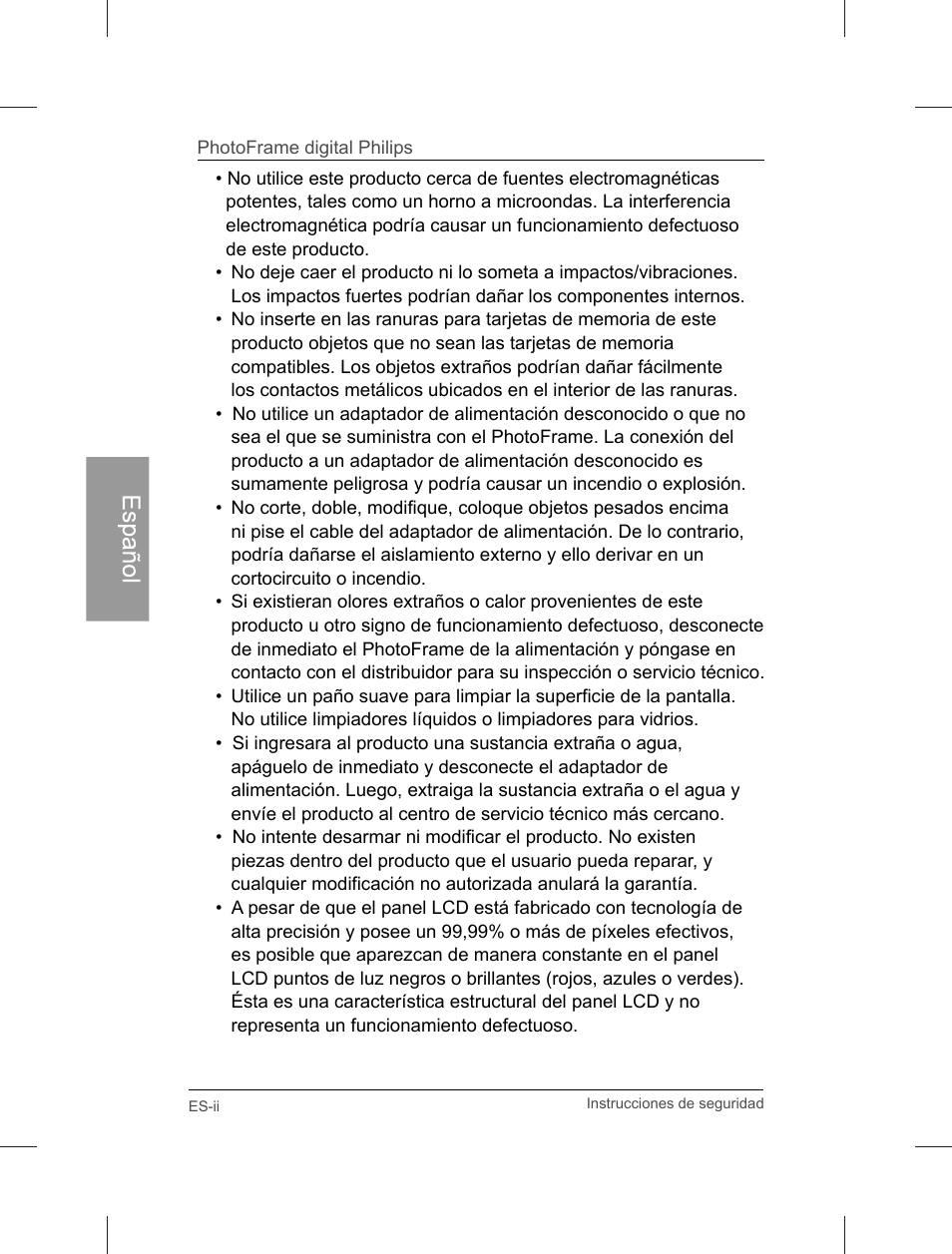 Español | Philips Home Essentials Digital PhotoFrame SPF3402S 10.1" LCD Panel Brown Wood Frame User Manual | Page 45 / 126