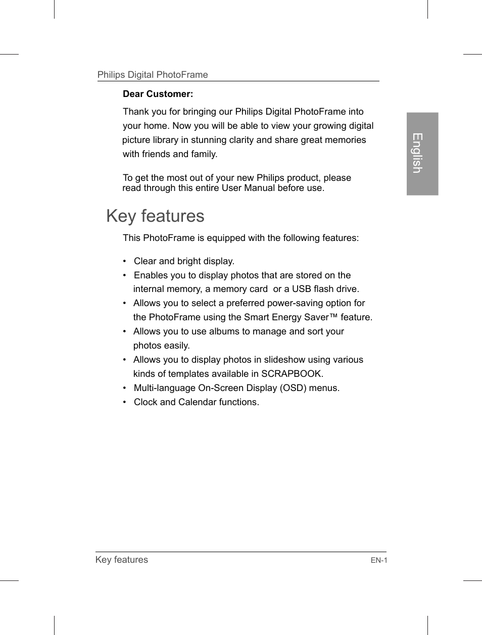 Key features | Philips Home Essentials Digital PhotoFrame SPF3402S 10.1" LCD Panel Brown Wood Frame User Manual | Page 6 / 126