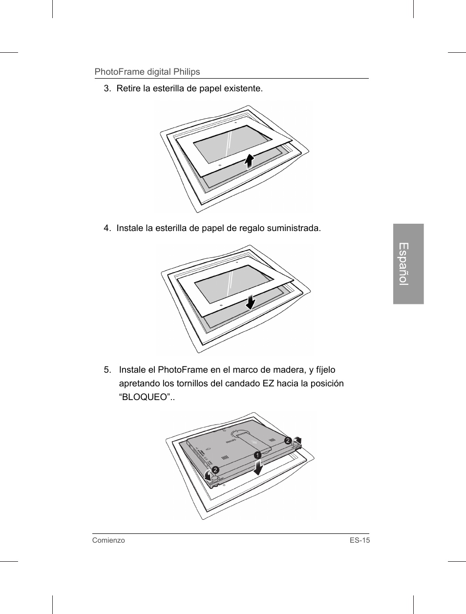 Español | Philips Home Essentials Digital PhotoFrame SPF3402S 10.1" LCD Panel Brown Wood Frame User Manual | Page 62 / 126