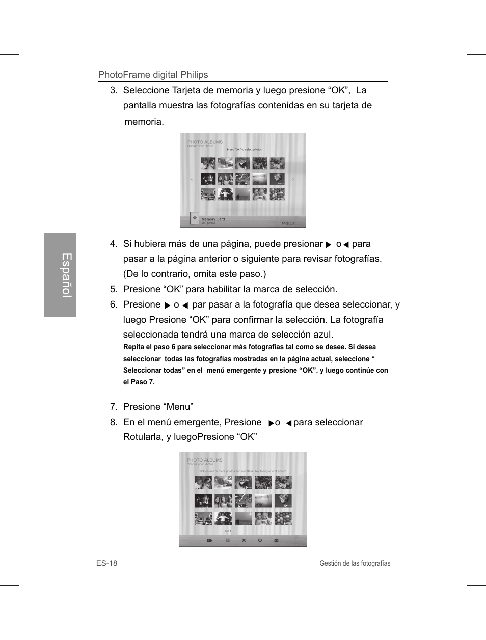 Español | Philips Home Essentials Digital PhotoFrame SPF3402S 10.1" LCD Panel Brown Wood Frame User Manual | Page 65 / 126