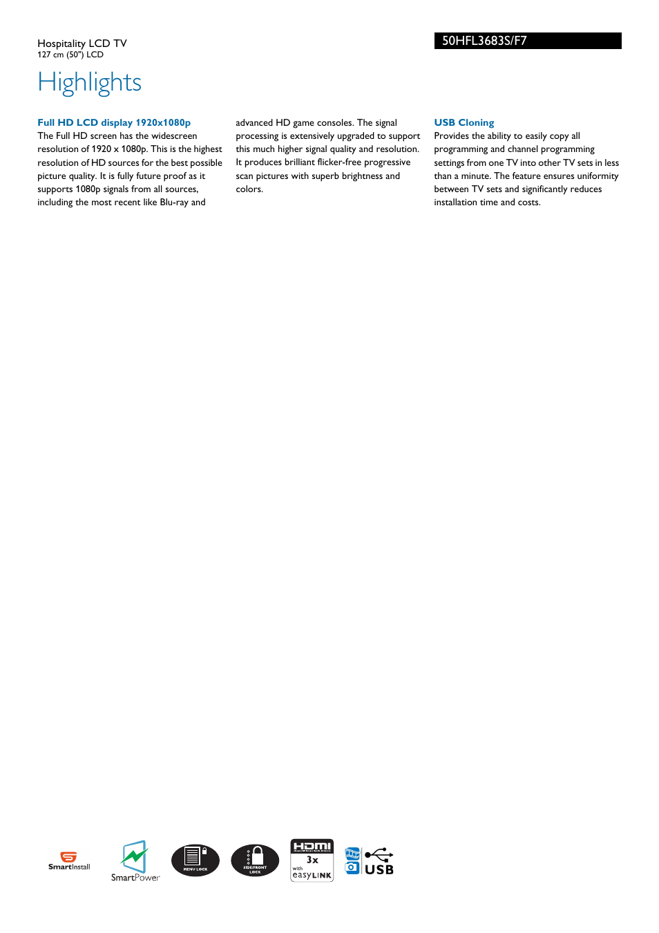 Highlights | Philips 50HFL3683S-F7 User Manual | Page 2 / 3