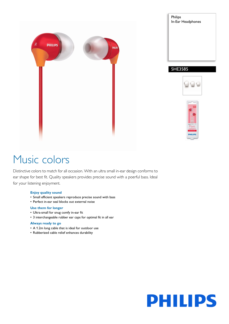 Philips SHE3585-28 User Manual | 2 pages