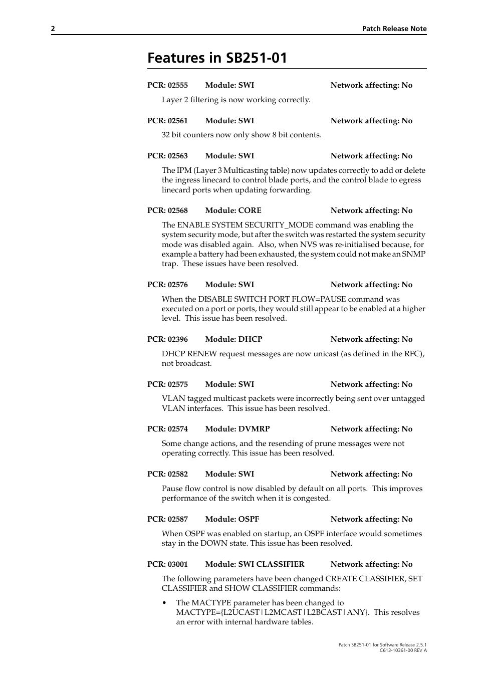 Features in sb251-01 | Allied Telesis SB251-01 User Manual | Page 2 / 4