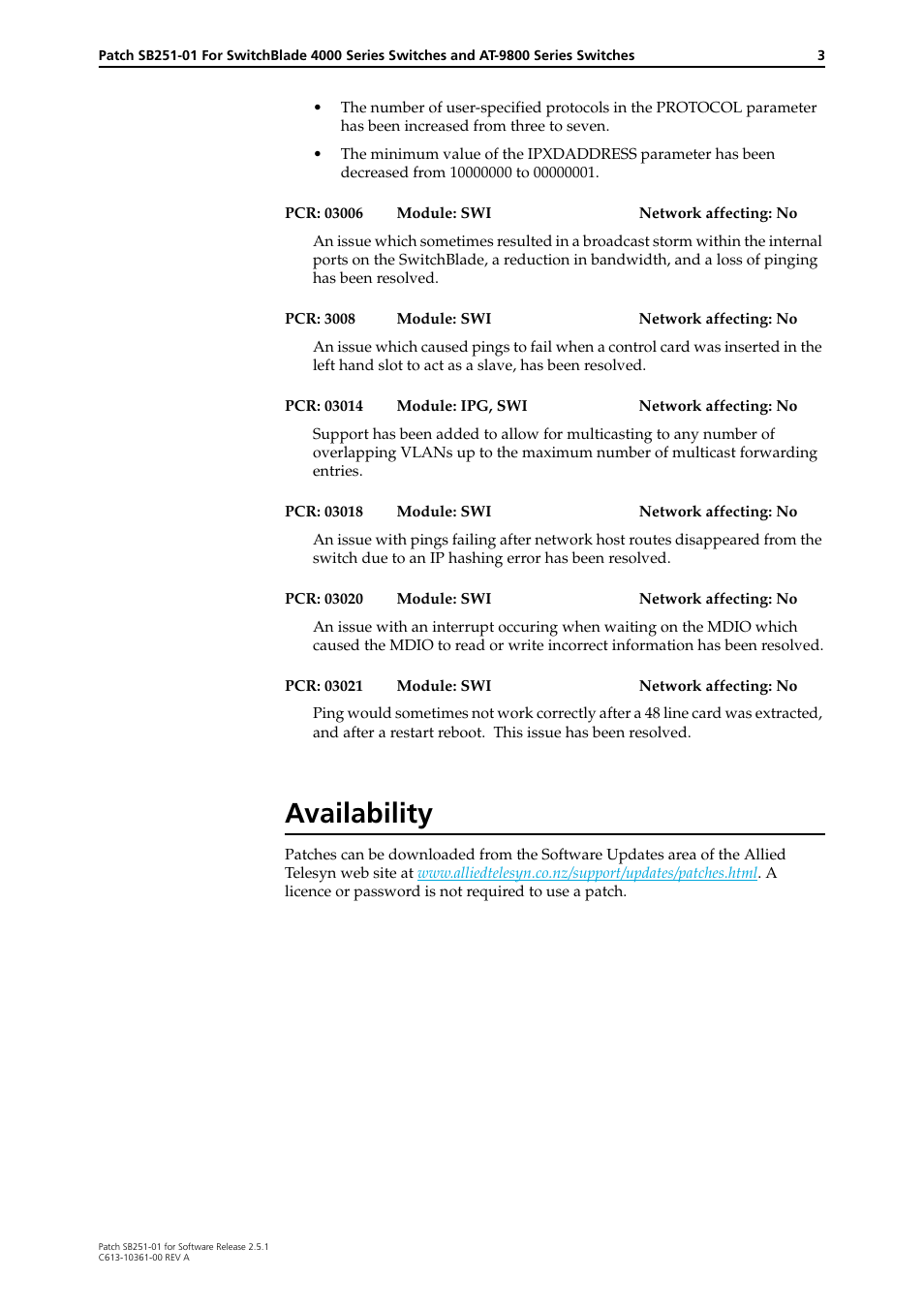 Availability | Allied Telesis SB251-01 User Manual | Page 3 / 4