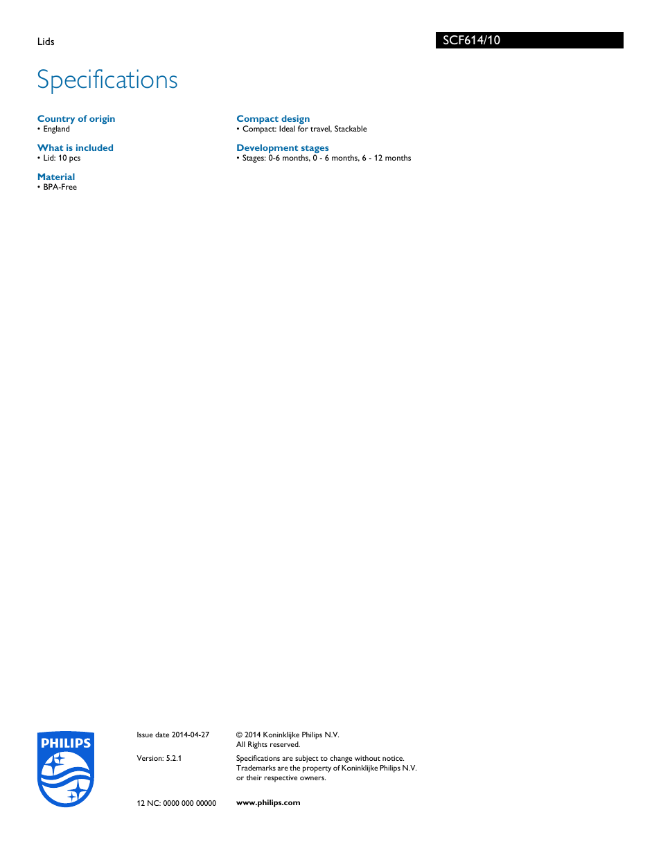 Specifications | Philips SCF614-10 User Manual | Page 2 / 2