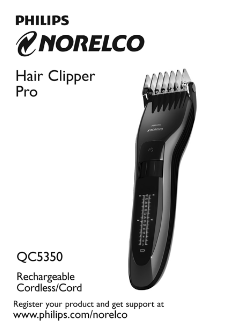 Philips Hair clipper pro QC5350-80 With contour following comb User Manual | 9 pages