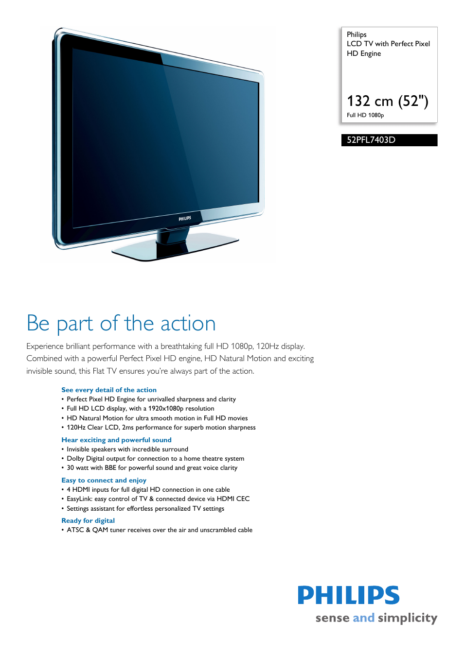 Philips 52PFL7403D-F7 User Manual | 3 pages