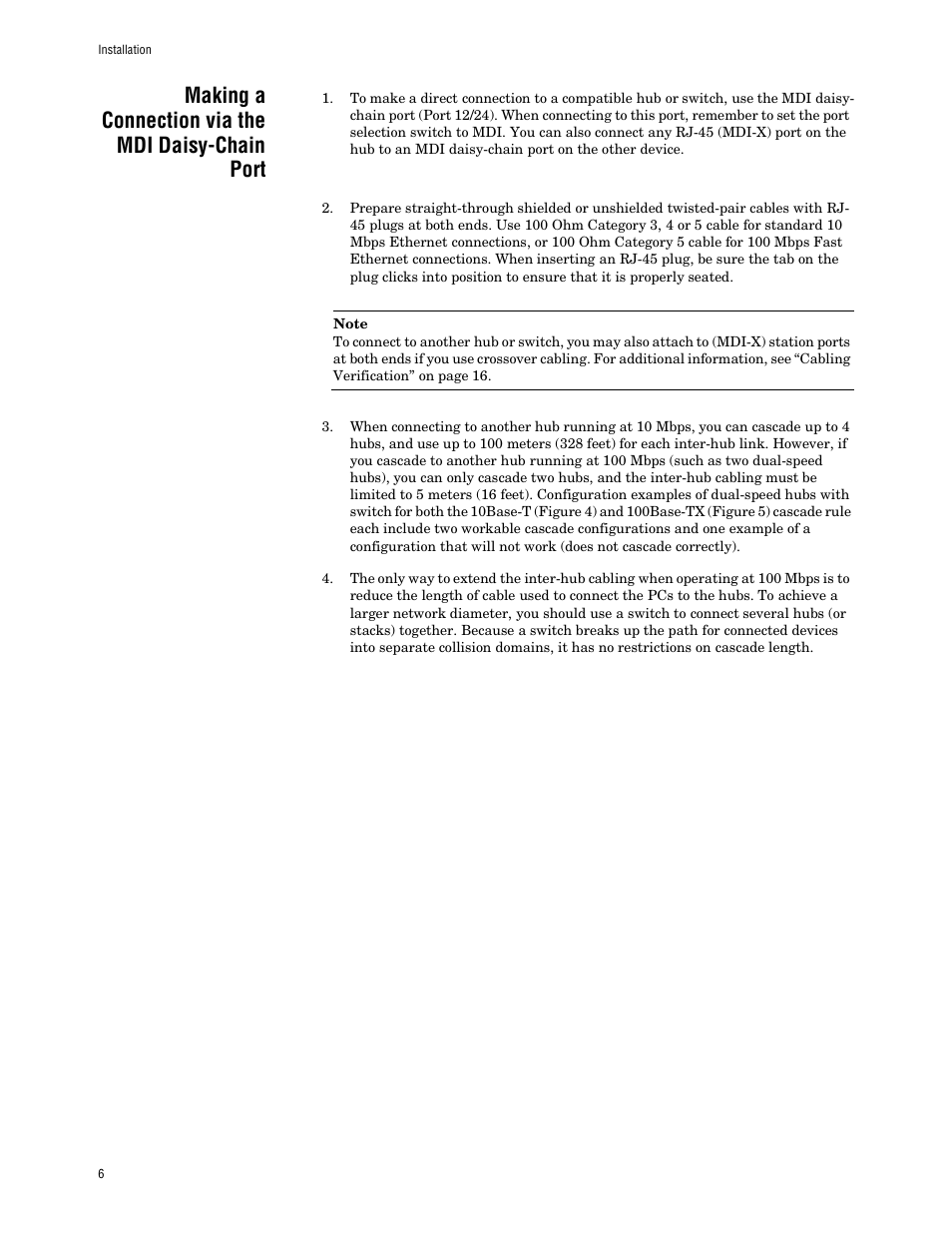 Making a connection via the mdi daisy-chain port | Allied Telesis AT FH824U AT-FH824U User Manual | Page 16 / 36