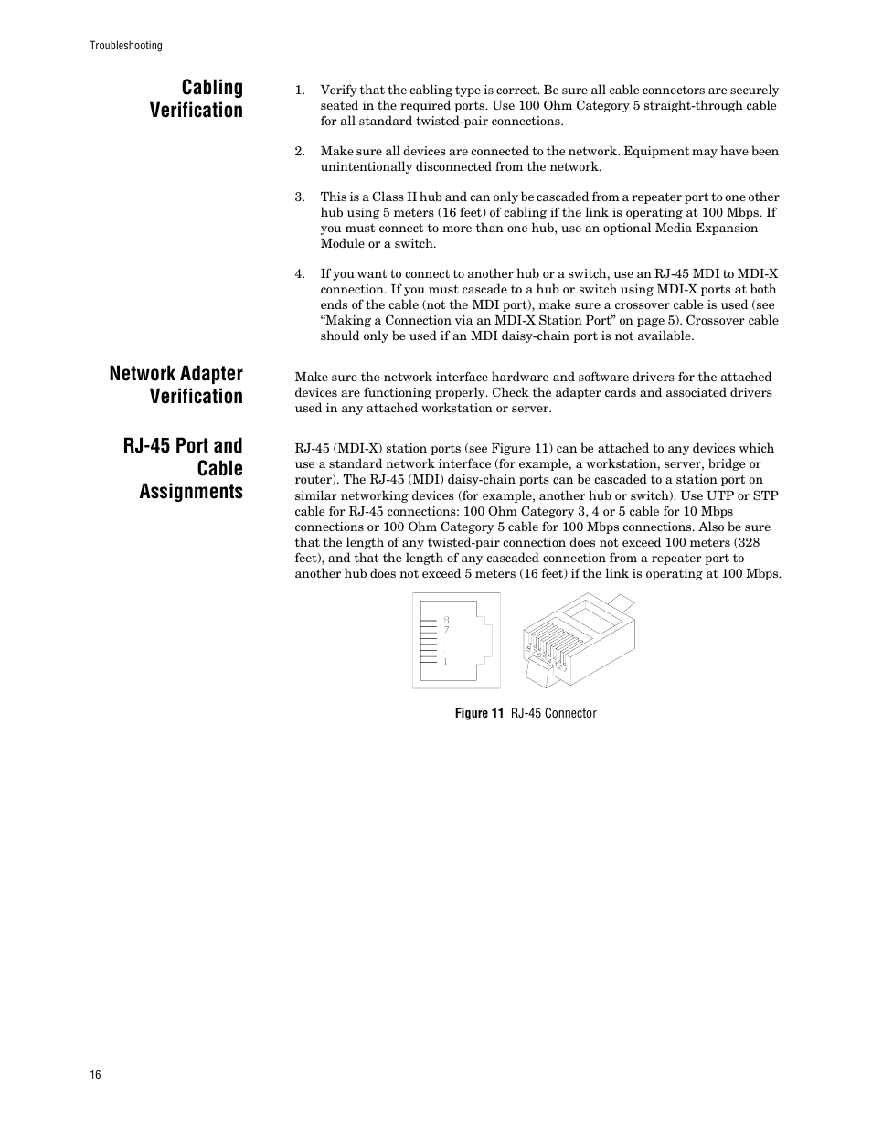 Cabling verification, Network adapter verification, Rj-45 port and cable assignments | Allied Telesis AT FH824U AT-FH824U User Manual | Page 26 / 36