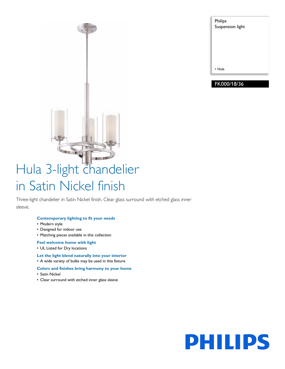Philips Forecast Suspension light FK000-18-36 Hula User Manual | 2 pages