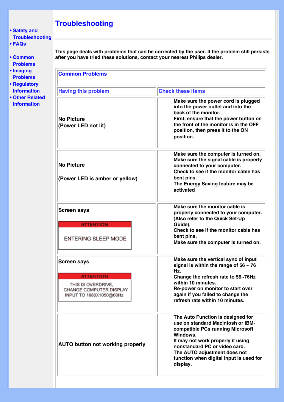 Troubleshooting | Philips 200BW8EB-27 User Manual | Page 11 / 86