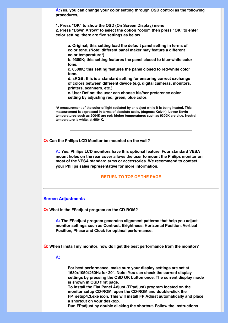 Adjustments | Philips 200BW8EB-27 User Manual | Page 6 / 86