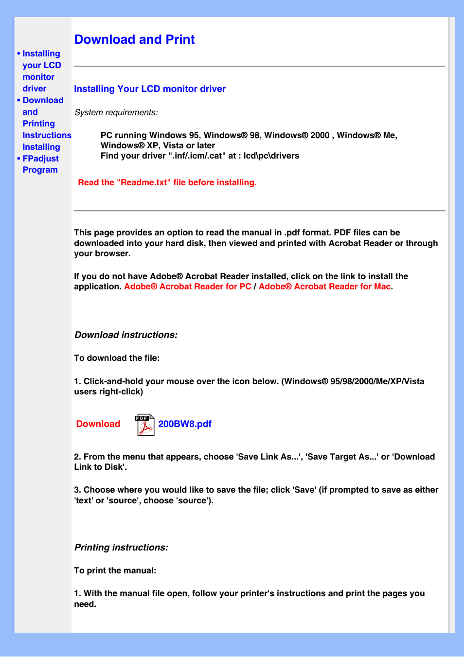 Download and print, Download and print option | Philips 200BW8EB-27 User Manual | Page 85 / 86