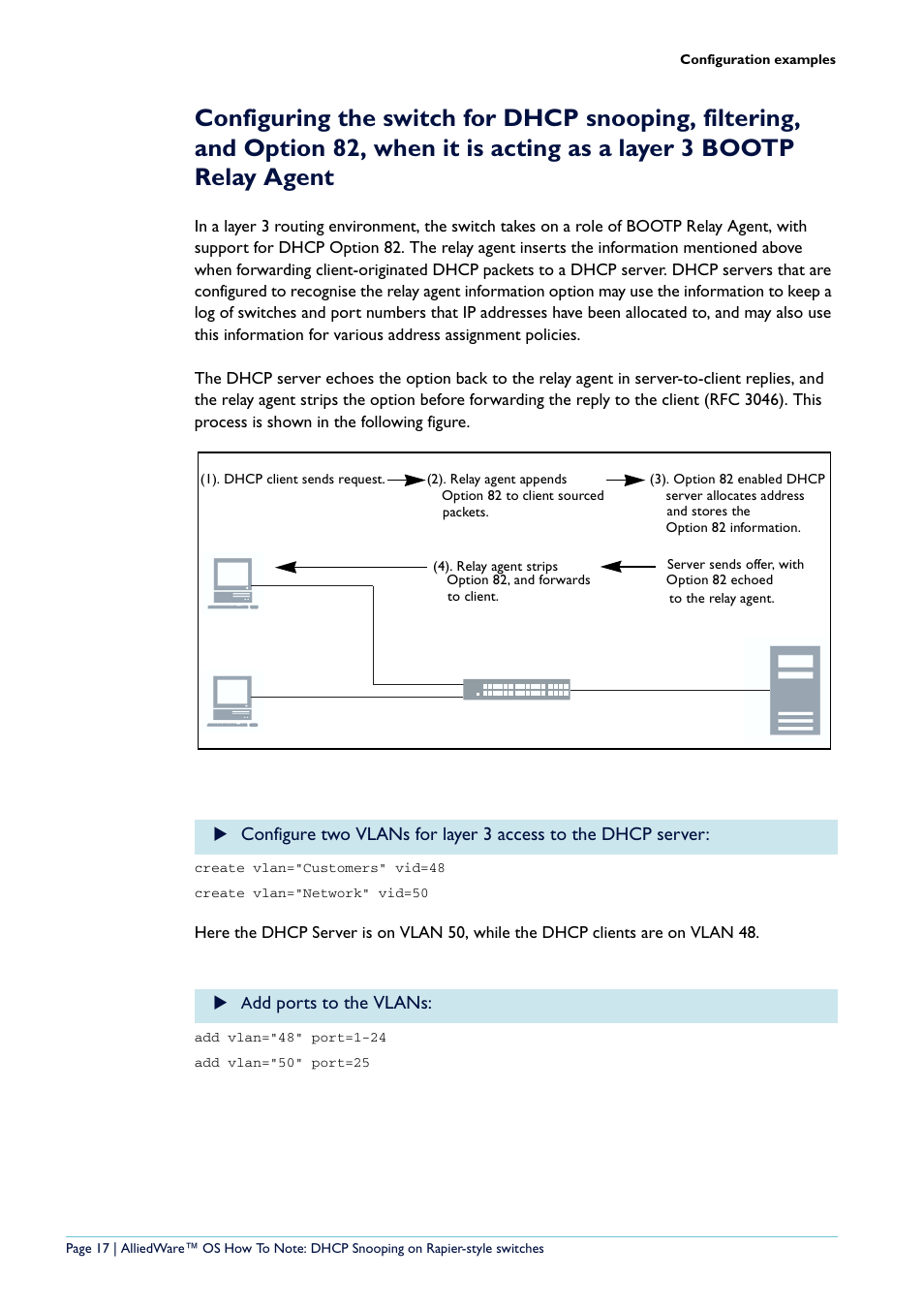 Acting as a layer 3 bootp relay agent, Dd ports to the vlans | Allied Telesis Rapier i Series User Manual | Page 17 / 26