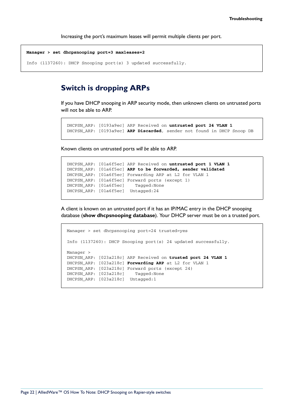 Switch is dropping arps | Allied Telesis Rapier i Series User Manual | Page 22 / 26