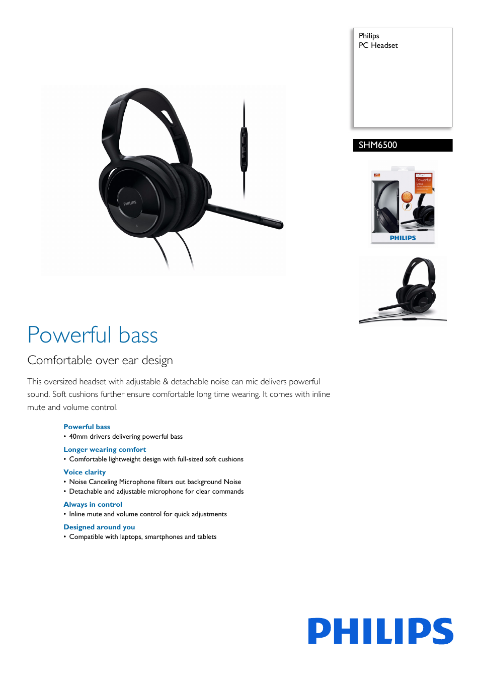 Philips PC Headset SHM6500 User Manual | 2 pages