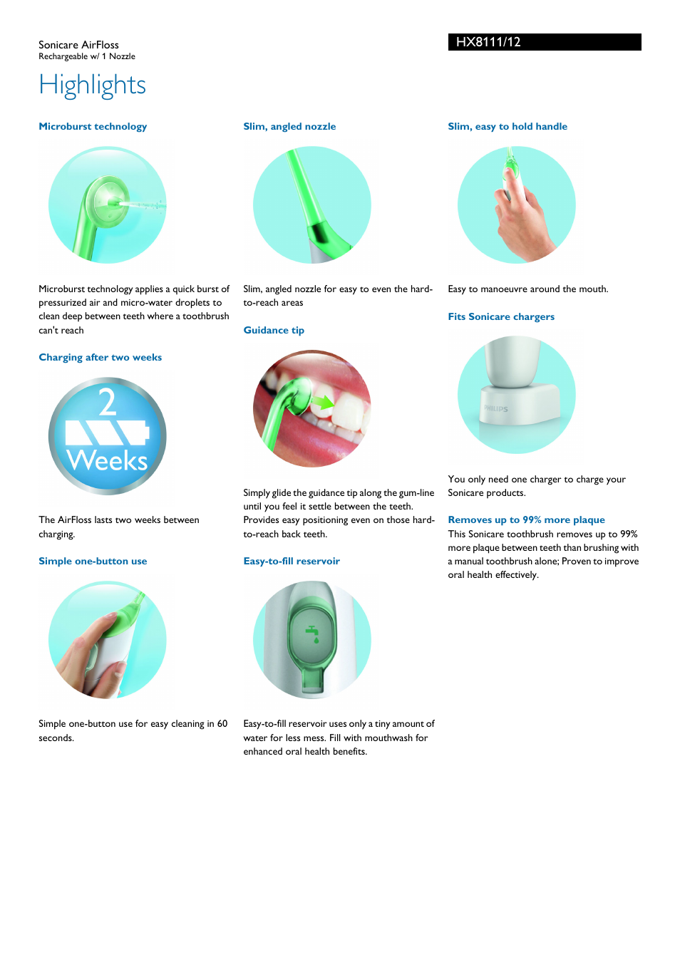 Highlights | Philips HX8111-12 User Manual | Page 2 / 3
