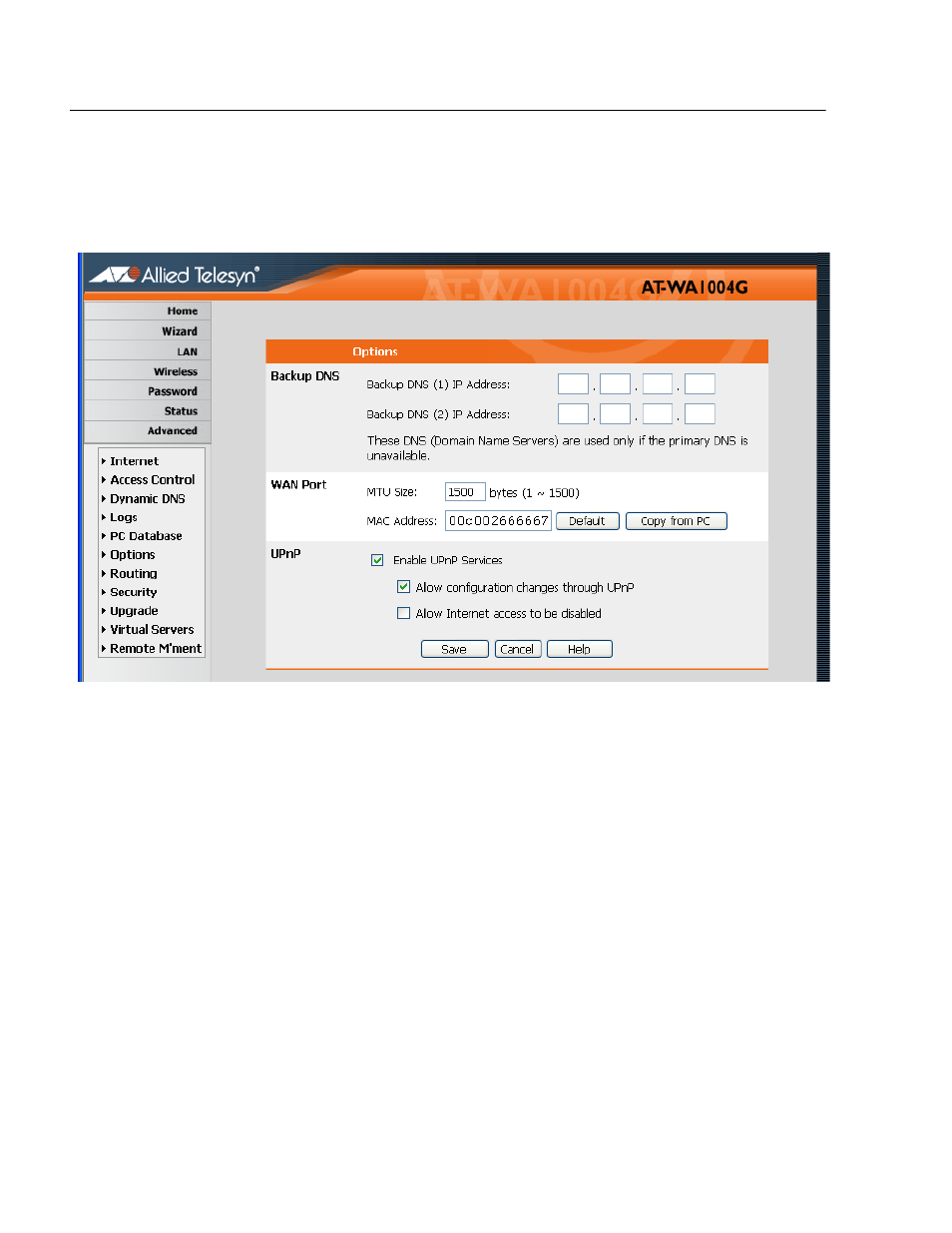 Options | Allied Telesis AT-WA1004G User Manual | Page 108 / 142